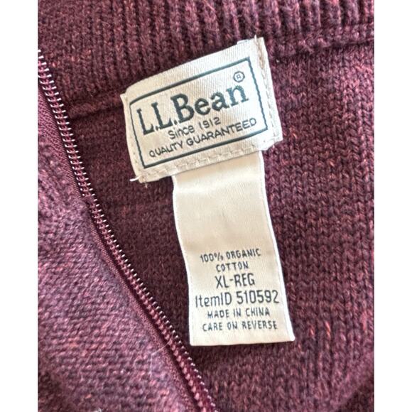 L L Brean Men 1/4 Zip Sweater 100% Organic Cotton Burgandy Sz XL Preppy Academia - Picture 5 of 5